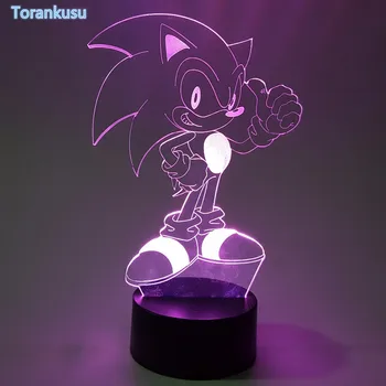 Sonic The Hedgehog Action Figur Sonic 3D Nightlight Visuel Illusion LED RGB Ændre Lampe Sonic Model Legetøj Dukke 3D03