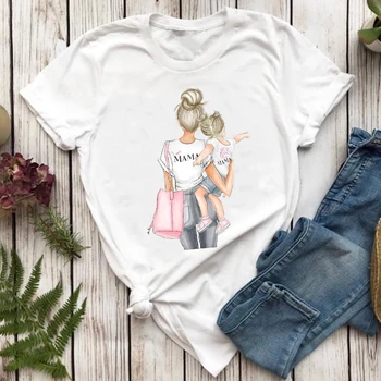 Kvinder T-shirts 90'erne Mode Mor Mor Datter Udskrivning Mama Tegnefilm Damer Print Graphic T-Top Dame Shirt Kvindelige Tee T-Shirt
