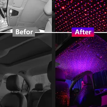 Super Lyse Usb-Led-Bil Tag-Stjernede Nat Lys Bilens Interiør Atmosfære Stjerneklar Laser Omgivende Projektor Auto Hjem Dekoration