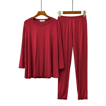Modal Pyjamas for Kvinder Forår Løse Bukser med Lange Ærmer Sove Toppe Komfortable, Åndbar Homewear To delt Sæt Lounge Wear