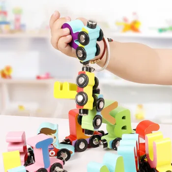 Børns Træ-Magnetiske Nummer Bogstav Tog byggesten Børnehave Vide, Dyr Montering byggesten Toy Bil Gave