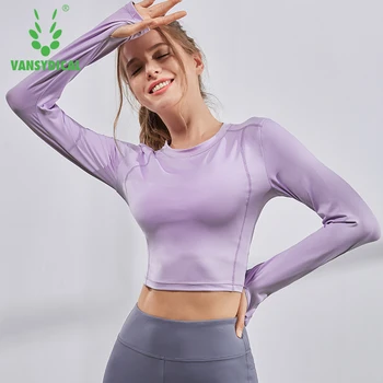 Sexet Udsat navlen Yoga-Shirts Kvinder med Lange Ærmer, der Kører Jogging Tees Hurtig Tør Workout Fitness T-shirts Vansydical 2019