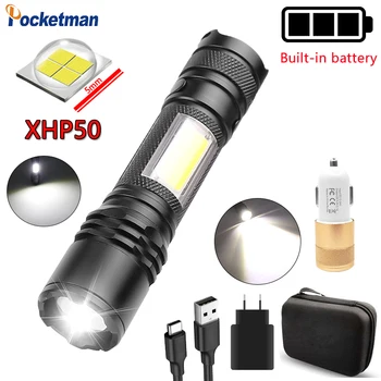 XHP50 LED Lommelygte Camping Lys COB arbejdslampe Pen lys Zoom Teleskop med Stærke Side Lys USB-Genopladelige Batteri