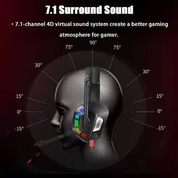 7.1 Stereo Kabel LED Gaming Headset Til PS4 Gamer Hovedtelefon med Mikrofon Noise Cancel PC Over Øret Bærbare PC, Tablet Hjelm