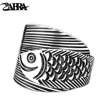 ZABRA 990 Sterling Sølv Totem Fisk Justerbar Ring Unisex Dyr Retro-Trendy Punk Part Jubilæum Far Vintage Smykker