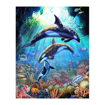 5D DIY Diamant Maleri Underwater World Dolphin Dance Broderi Diamant Cross Stitch Rhinestone Mosaik Maleri