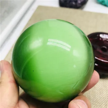 Sjælden Naturlig Kvarts grønne Cat Eye Krystal Healing Bolden Sfære 60mm + Stå 5AAA