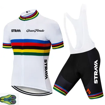 STRAVA 2020 Nye Mænd Rainbow Hvide Trøje Pro Cykel Team Cykling Tøj Sommeren Cykling Sæt Maillot Korte Ærmer