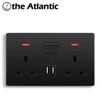 Atlectric UK Standard Stikkontakt Dobbelt USB-Port Power LED-Indikator Power Mur Hjem Stikkontakt Med Kontrol Skifte