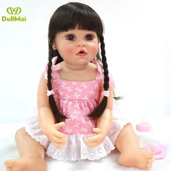 DollMai bebe genfødt sød pige tvillinger nyfødte dukker fuld silikone vinyl reborn baby doll for børn gave bade legetøj