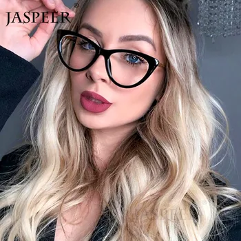 JASPEER Fladskærms Spejl Optiske Briller Kvindelige Metal Luksus Brand Designer Briller Gennemsigtig Cat Eye Briller Ramme Mandlige Nærsynethed