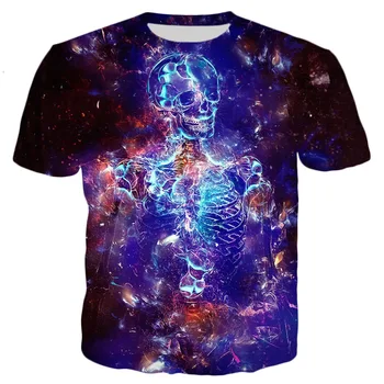 PLstar Kosmos Drop shipping 2019 Nye Mode Mænd T-shirt Psykedelisk Skelet 3D-print Unisex Afslappet sommer t-shirt KLL-5
