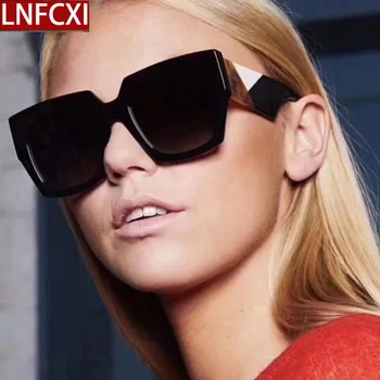 LNFCXI Mode Oversize Luksus Brand Design Square Solbriller Kvinder Vintage Hældning Stor Ramme solbriller til Kvinder Briller