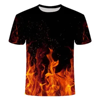 2020 hot salg mænd ' sommer-ny T-shirt med rund hals korte ærmer blå grøn rød lilla flamme 3D-print XL 110-6XL