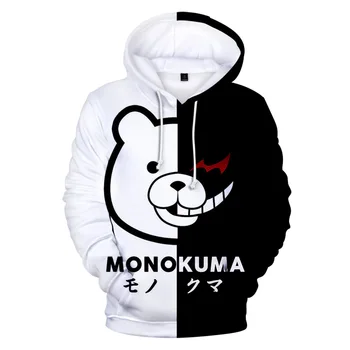 Anime Danganronpa Monokuma 3D-Print Mænd, Sweatshirts og Hættetrøjer Sort Hvid Bære Lange Ærmer Pullover Hætteklædte Jakke Cosplay Kostume