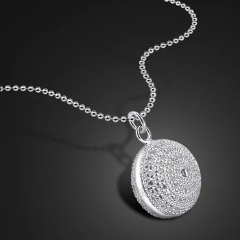 Mode 925 sterling sølv halskæde kvindelige kugle vedhæng i massivt sølv rund perle kæde 46-76cm størrelse populære bijoux Gratis fragt