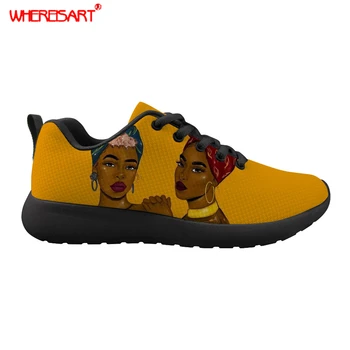 WHEREISART Kvinder Sko Åndbar Luft Mesh Sneakers Kvinde Let Vulcanize Sko Afro Dronning Lady Foråret Kvinder Afslappet Sko
