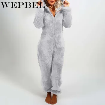 WEPBEL Efterår og Vinter Varm Sød Bjørn Rompers Ladies Home Wear Samlede Outwear Nattøj til Kvinder Hooded Faux Fur Buksedragt Pyjamas