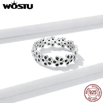 WOSTU fingerring i Ægte 925 Sterling Sølv Stabelbar Sort CZ Ringe til Kvinder Mode Sterling Sølv Smykker Anel CTR128