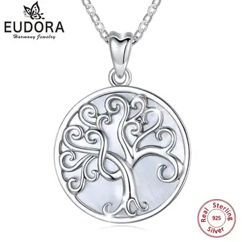 Eudora Elegant 925 Sterling Sølv Tree of life Halskæde Perlemor Sterling Sølv Smykker med fine smykkeskrin MBD03
