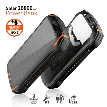 26800mAh Solar Power Bank 10W Hurtigt Qi Trådløse Oplader Til iPhone, Samsung PD 18W Bærbare Powerbank Ekstern Batteri Poverbank
