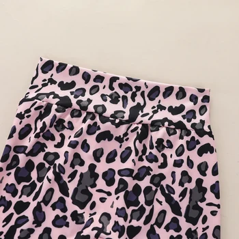 2 STK Spædbarn Baby Piger kostumer, der Leopard Print Udstyr Toddler Langt Ærme Front Lomme Hoodie Top Bukser Casual Tøj