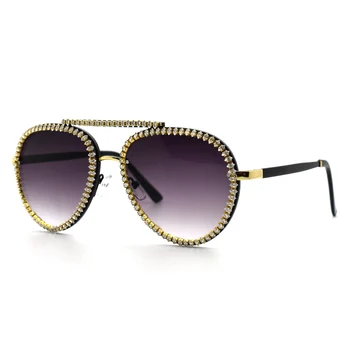 Ny 2020-Luksus Rhinestone Pilot Solbriller Kvinder Fashion Diamond Kørsel solbriller Til Mænd Stel af Metal Gradient Nuancer UV400