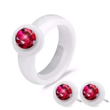 2019 Nyt Brand Design for Kvinder Smykker Sæt Pink Gul Rød Hvid Lys Blå AAA Rhinestone Keramik Ring & Øreringe Sæt Til Kvinder