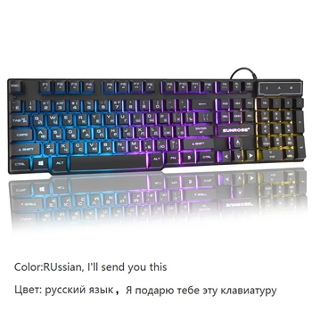 Olskrd russisk/engelsk 3 Farve Baggrundsbelysning Gaming Tastatur Sunrose Teclado Gamer Flydende LED-Baggrundsbelyst USB-Lignende Mekanisk Føler