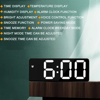 LED Digital Vækkeur Spejl Elektronisk Vækkeur stemmestyring Snooze Time Temperatur Display, Night Mode Visning af Dato