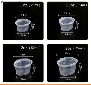 100 Stk 1/1.5/2/3oz Lille Plastik Kasse Engangs Plastic Kopper Med Låg Tykkere Sauce Beholder, Skål Krydderier Cup Service