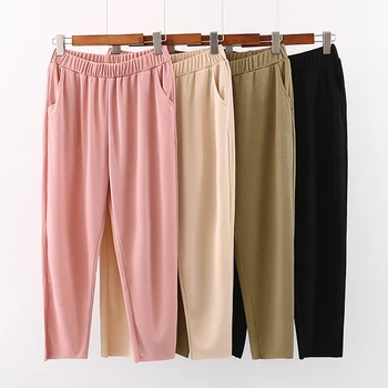 4XL Plus Size Women ' s Bukser, der kun indeholder Farve Elastisk Talje Afslappede haremsbukser Forår Sommer Løs Lce Silke Elastisk Kraft Bukser
