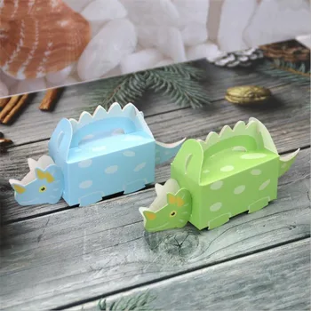 Tegnefilm Dinosaur Candy Box Papir Triceratops Favoriserer Kasser for Kids Fødselsdag Part Dekorationer Drenge Baby Brusebad Gave Pose