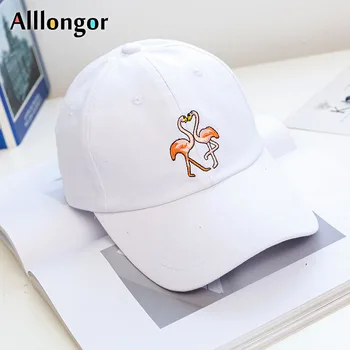 Unisex Sommer Hat 2020 Tegnefilm Flamingo Print Broderet Baseball Cap Mænd Kvinder Bomuld Casquette Snapback Cap Par Sort