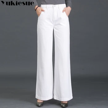 2018 Nye Kvindelige Elegante Bred Ben Flare Jeans til kvinder af Høj Talje Kvinders Jeans store Størrelser Lige kvinders Jeans sort hvid