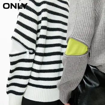 ONLY2020 efteråret nye rund hals løs stribet simpel simpel vilde sweater strik sweater kvinder | 120113503