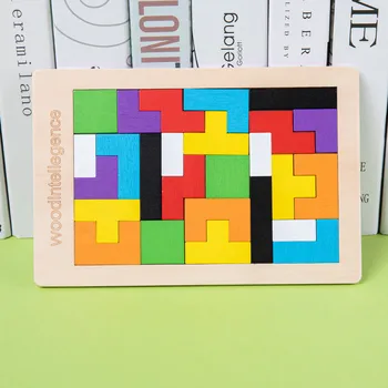 Farverige 3D-Puslespil i Træ Tangram i Matematik Legetøj Tetris Spil til Børn i førskolealderen Magination Intellektuelle Pædagogisk Legetøj for Børn