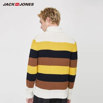 JackJones Mænd Stribet Kontrast Høj-hals Preppy Stil Uldne Sweater Herretøj| 219425508