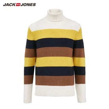 JackJones Mænd Stribet Kontrast Høj-hals Preppy Stil Uldne Sweater Herretøj| 219425508