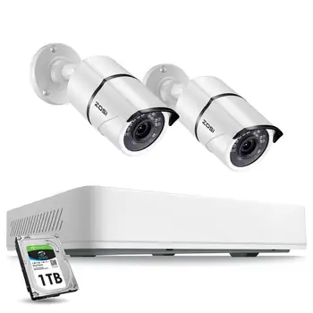 ZOSI H. 265+ Super HD 5MP Sikkerhed Kamera System 8CH CCTV DVR-Kit 2stk 5MP Indendørs/Udendørs Vandtæt Hjem Videoovervågning Kit