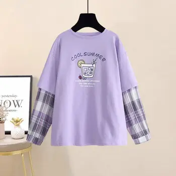 Sæt Kvinder Sød Frisk Lilla koreanske Trendy College Piger Outfits Harajuku langærmet Toppe Tee Alle-match Elastisk Talje Bukser