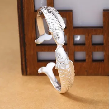 Nye Udsøgte Søde Fisk 925 Sterling Sølv Smykker Ikke er Allergisk Armbånd Fiskene Dobbelt Fisk Etnisk Stil Retro Armbånd SB49