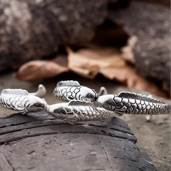 Nye Udsøgte Søde Fisk 925 Sterling Sølv Smykker Ikke er Allergisk Armbånd Fiskene Dobbelt Fisk Etnisk Stil Retro Armbånd SB49