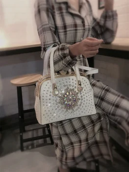Damer, luksus læder håndtaske berømte designer damer skuldertaske 2019 nye pige clutch taske diamant crossbody taske, sæk vigtigste femme