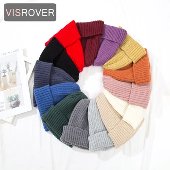 VISROVER 14 colorsways enkel akryl Beanie unisex Huer Til Kvinder/Mand/barn Strik hue Skullies Varme Huer Caps Kvindelige hat