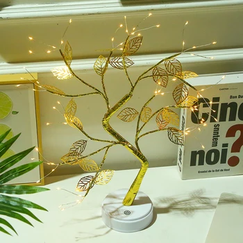 Night Light Mini Golden leaf Træet Blomme Træ kobbertråd Garland Lampe Til Soveværelset ved siden af Sengen Indretning, Lys-Koryfæet Ferie Belysning
