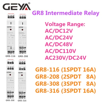 GEYA GR8 Mellemliggende Skifte AC/DC12V 24V 48V 110V AC230V Ekstra Relæ 8A 16A 1SPDT 2SPDT 3SPDT Elektronisk Relæ-kontakt