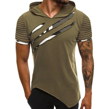 2020 Nye Sommer Mode Mænds splejse T-Shirt Hætteklædte Streetwear o-hals Afslappet Slank Hul Trænings-og Camouflage Kort Ærme Toppe G037