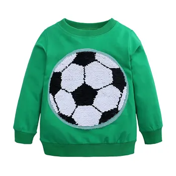 Mode Misfarvning Kids T-Shirts Fodbold Pailletter Børn Sweatshirt Bomuld Langærmet Drenge Toppe Foråret Efteråret T-Shirt