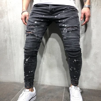2019 mænds hul mode-jeans slim Hip-hop mænd jeans